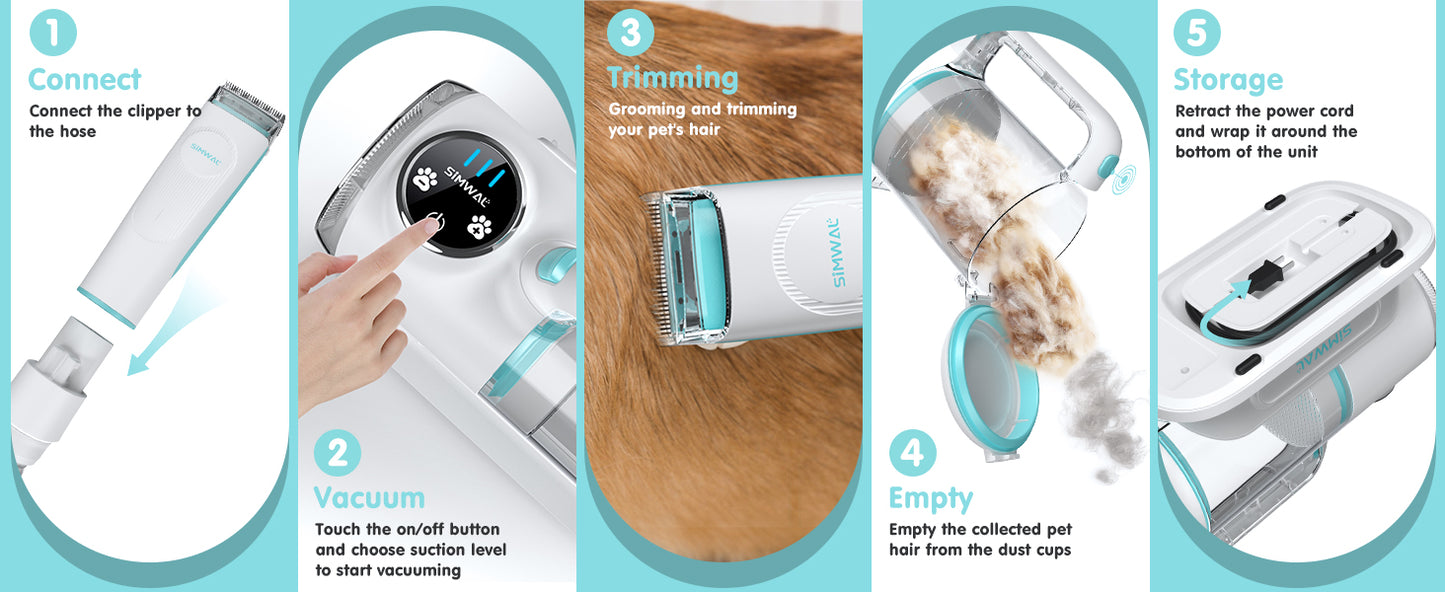 Dog Grooming Kit- 6 in 1 Pet Grooming Vacuum with Clippers for Grooming