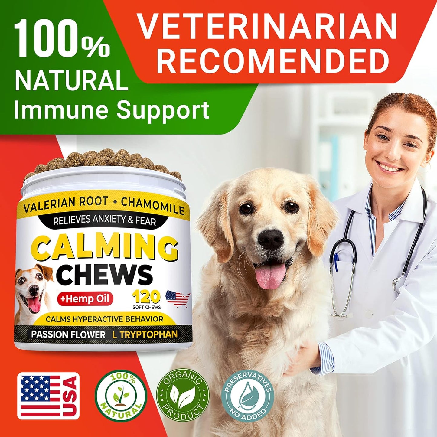 Hemp Calming Chews for Dogs - Dog Anxiety & Stress Relief Treats - Dog Treats for Separation Anxiety Relief & Fireworks for All Breeds & Sizes