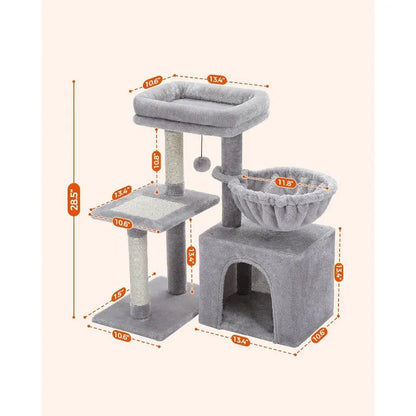 28.5" Small Cat Tree, Cat Tower for Indoor Cats, Cat Activity Tree with Cat Scratching Posts