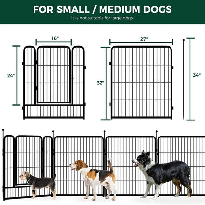 Rollick Dog Playpen Outdoor, 8 Panels 32" Height Dog Fence Exercise Pen with Doors for Medium/Small Dogs, Pet Puppy Playpen for RV, Camping, Yard