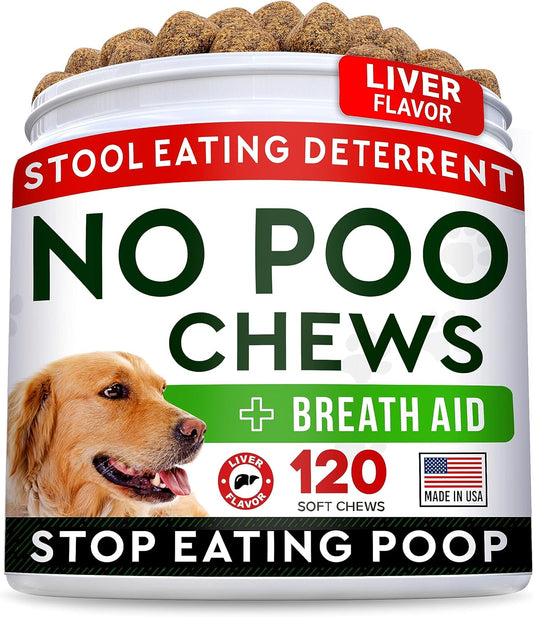 No Poo Treats for Dogs - Coprophagia Stool Eating Deterrent - No Poop Eating for Dogs - Digestive Enzymes - Gut Health & Immune Support - Stop Eating Poop - Chicken Liver Flavor 120 Chews