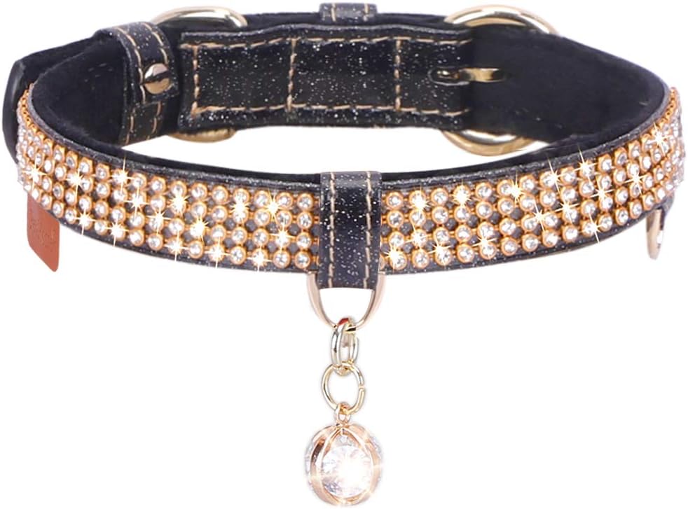 Cat Collar, Dog Collar, [Bling Rhinestones] Premium PU Leather with Pendant Adjustable Collars for Cat and Small to Medium Dog