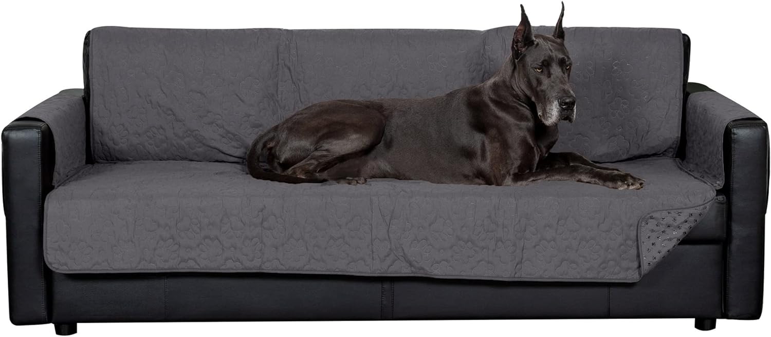 Waterproof & Non-Slip Chair Cover Protector for Dogs, Cats, & Children - Quilted Paw Print Living Room Furniture Cover - Gray, Chair