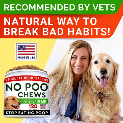 No Poo Treats for Dogs - Coprophagia Stool Eating Deterrent - No Poop Eating for Dogs - Digestive Enzymes - Gut Health & Immune Support - Stop Eating Poop - Chicken Liver Flavor 120 Chews