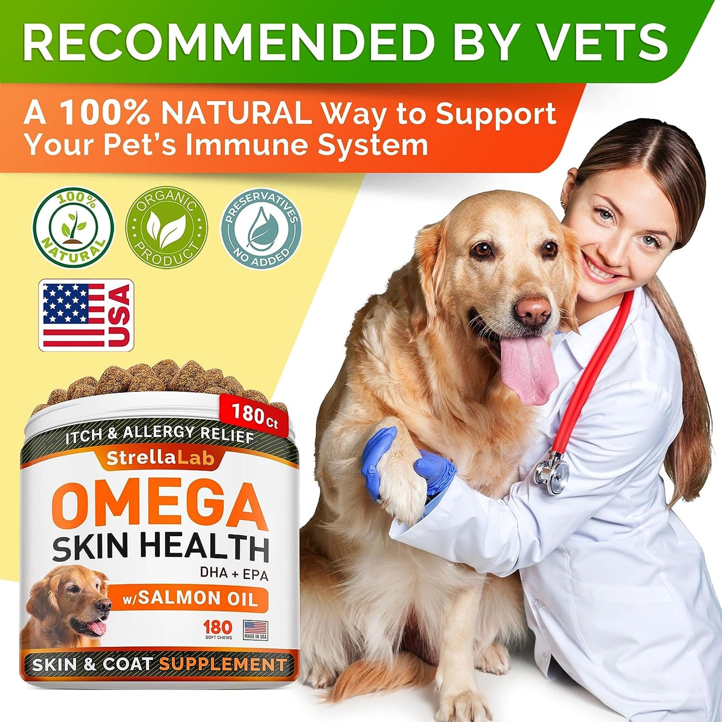 Omega 3 for Dogs - (180Ct) Fish Oil Treats - Allergy & Itch Relief Skin&Coat Supplement - Dry Itchy Skin, Shedding, Hot Spots Treatment, anti Itch - Pet Salmon Oil Chews - Chicken Flavor