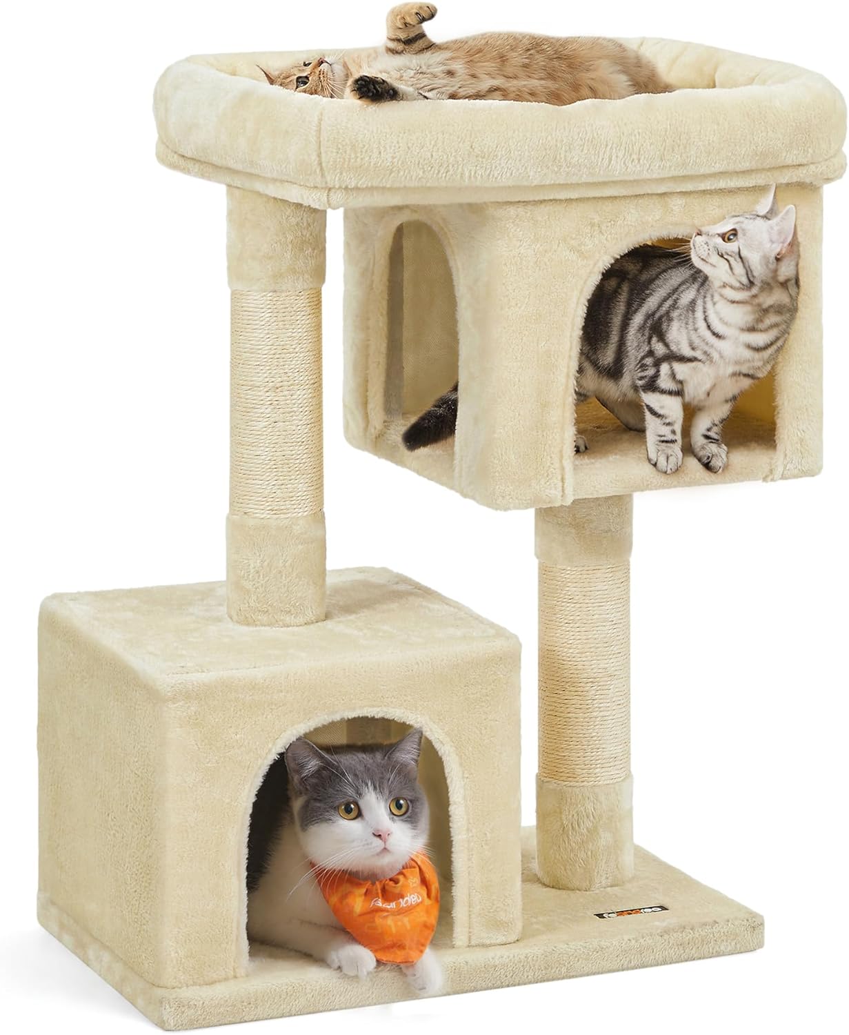 Cat Tree, 26.4-Inch Cat Tower, S, Cat Condo for Kittens up to 7 Lb, Large Cat Perch, 2 Cat Caves, Scratching Post, Beige UPCT611M01