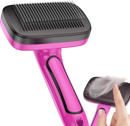Dogs Cats Self Cleaning Slicker Brush for Shedding and Grooming Long Short Hair, Pain-Free Removes Loose Undercoat, Tangles, Knots with Massage Particles for Small Medium Large for All Hair Types
