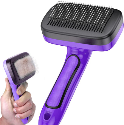 Dogs Cats Self Cleaning Slicker Brush for Shedding and Grooming Long Short Hair, Pain-Free Removes Loose Undercoat, Tangles, Knots with Massage Particles for Small Medium Large for All Hair Types