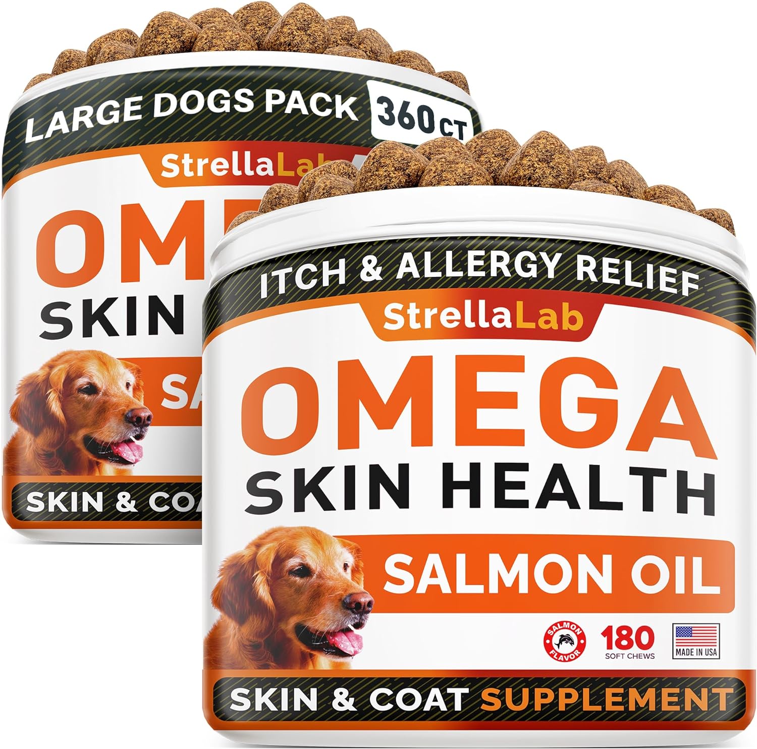 Omega 3 for Dogs - (180Ct) Fish Oil Treats - Allergy & Itch Relief Skin&Coat Supplement - Dry Itchy Skin, Shedding, Hot Spots Treatment, anti Itch - Pet Salmon Oil Chews - Chicken Flavor