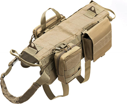 K9 Tactical Dog Molle Vest, Adjustable Harness, for Outdoor Training, Service, Hiking, with 3 Detachable Pouches