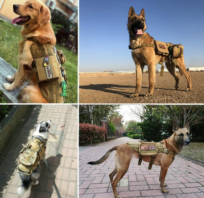 K9 Tactical Dog Molle Vest, Adjustable Harness, for Outdoor Training, Service, Hiking, with 3 Detachable Pouches