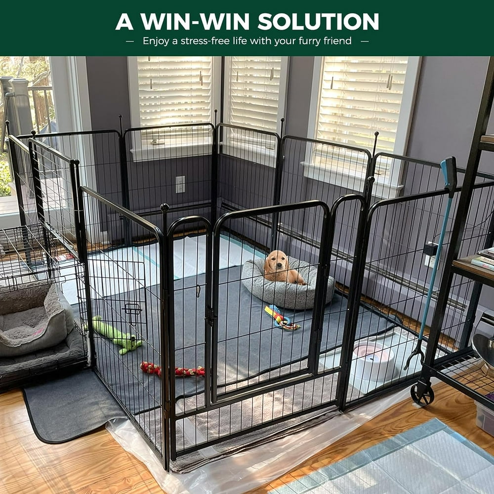 Rollick Dog Playpen Outdoor, 8 Panels 32" Height Dog Fence Exercise Pen with Doors for Medium/Small Dogs, Pet Puppy Playpen for RV, Camping, Yard