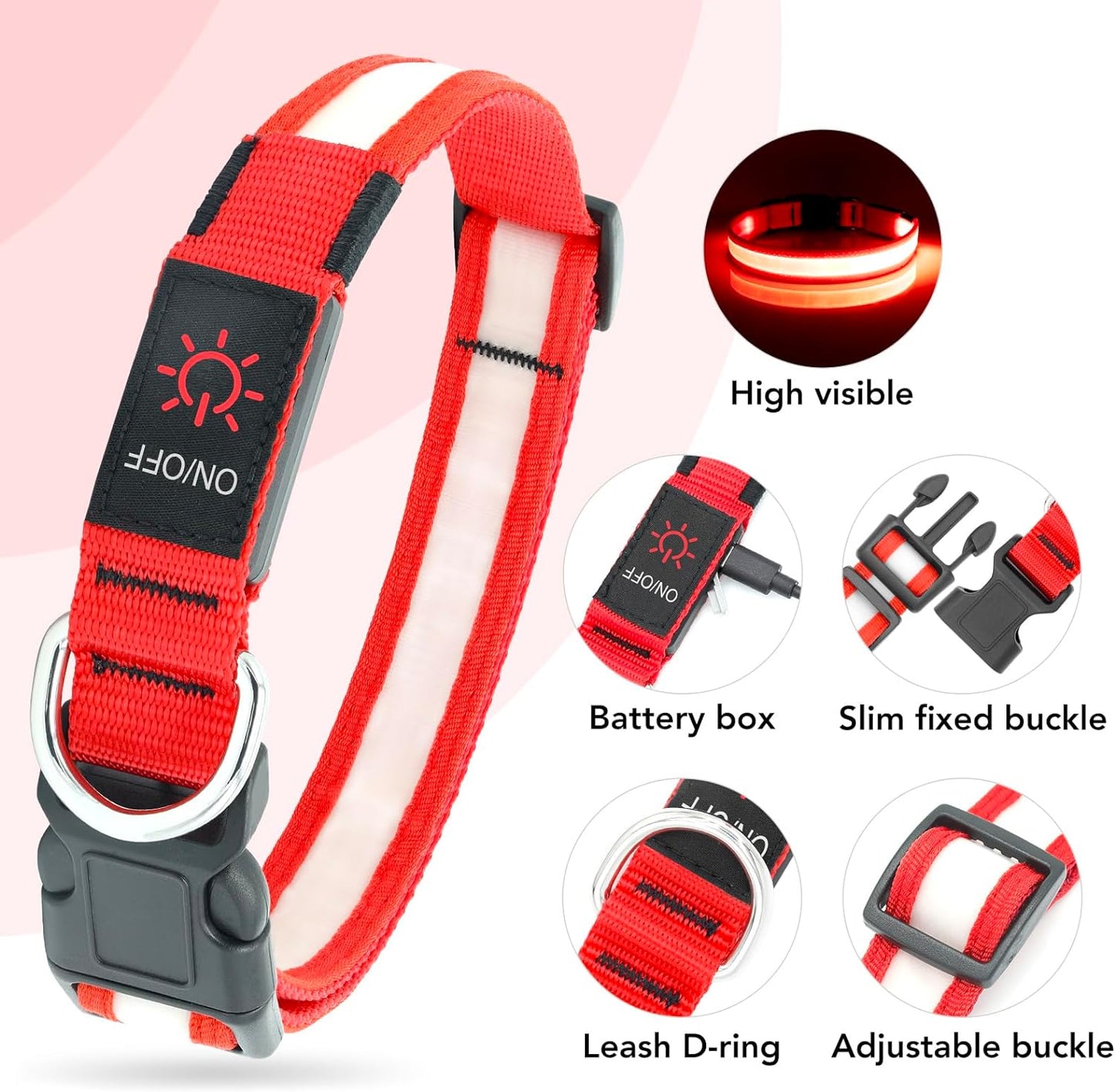 LED Dog Collar, Light up Dog Collar, Adjustable, USB Rechargeable, Super Bright Safety Light, Glowing Collars for Dogs