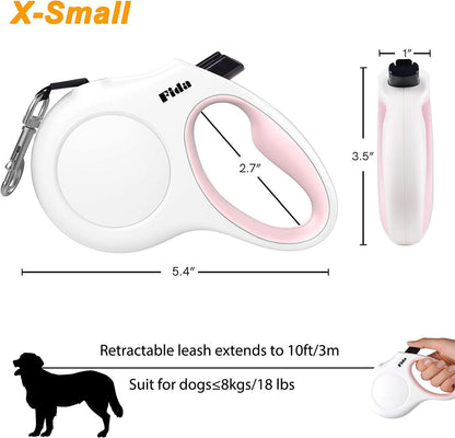 Retractable Dog Leash with Poop Bag Dispenser,  Pet Walking Leash for Dogs, Cats, or Small Animals, Anti-Slip Handle, Tangle Free, Reflective Nylon Tape