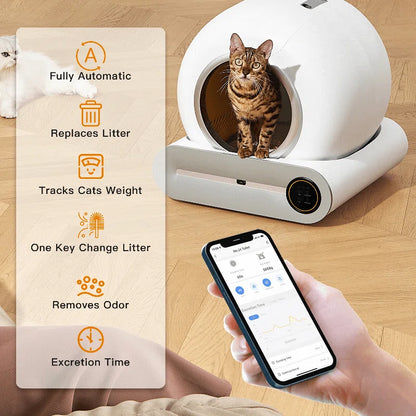 Self-Cleaning Cat Litter Box, Automatic 65L+9L Large Capacity Cleaning Robot, App Control/Odor Removal/Safety Protection Smart Cat Litter Box