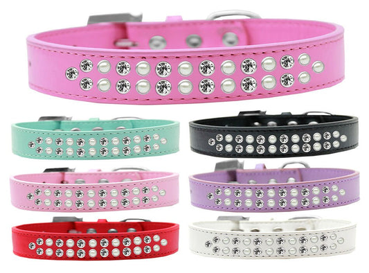 Dog, Puppy & Pet Fashion  Collar, "Two Row Pearl And Clear Crystal